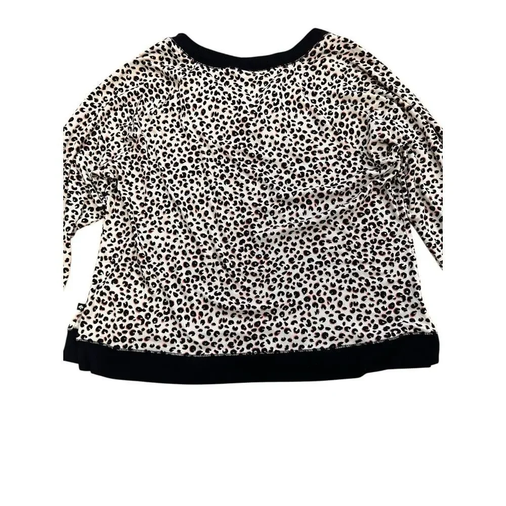 Kate Spade Womens Blue White Pink Leopard Print V-Neck Long Sleeve Pajama Set XL